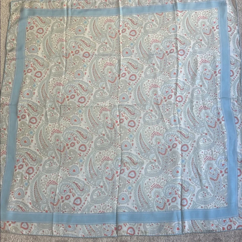 Vintage 100% Silk Paisley Scarf - Blue & Crimson - Hand Rolled Edges - Picture 8 of 13